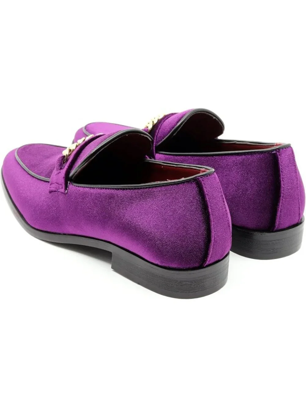 Metrocharm Men's Purple Vintage Velvet Loafers Gold Chain Buckle Slip On Shoes